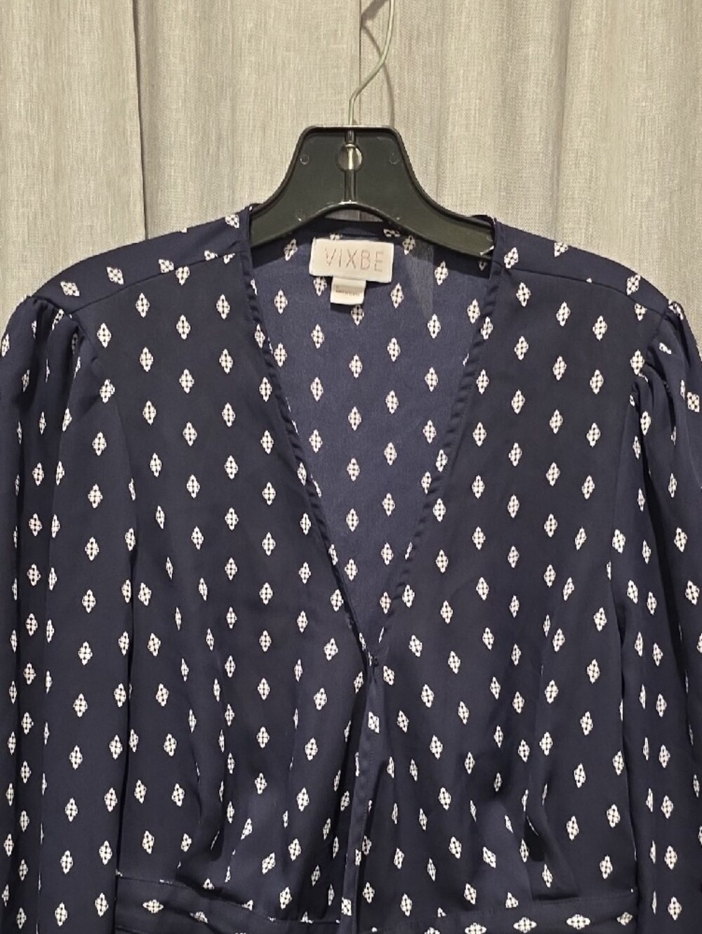 Vixbe Jilee Navy Diamond Printed V-Neck Tie-Waist Wrap Blouse - Picture 2 of 11